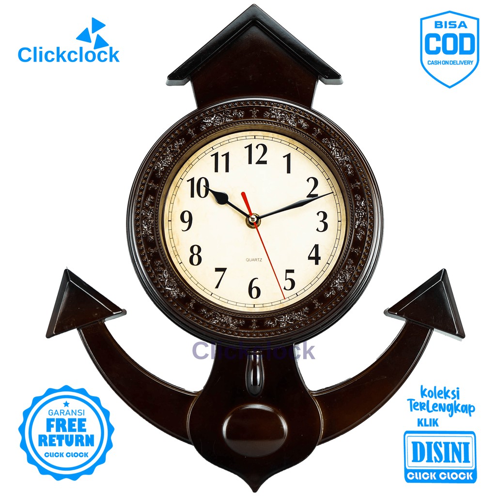 Jam Dinding Quartz Jangkar Kemudi Kapal Coklat Coklat Corak Mobidec 35113 Besar Dekorasi Rumah Murah