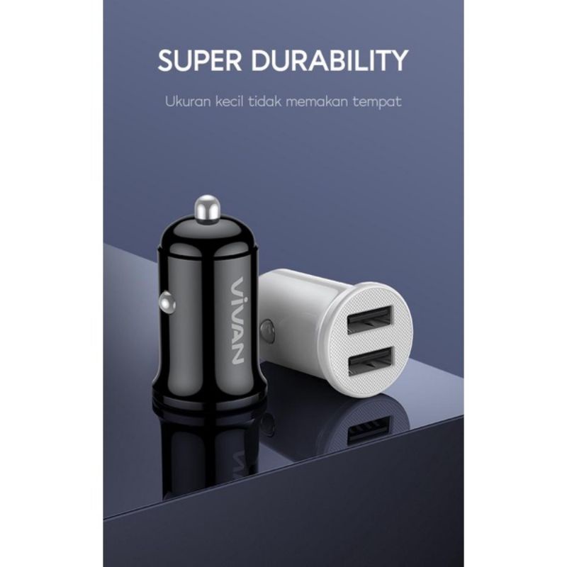 Car Charger 2 port USB + Kabel data Micro USB Vivan VCC01 2,4A