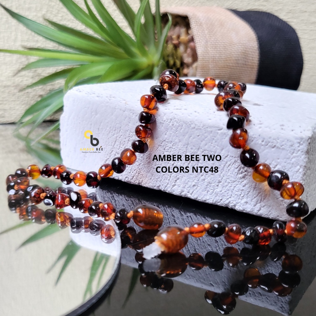 Set Kalung Gelang Amber Baltic Bayi &amp; Anak Mix 2 Glossy Cherry Cognac NBGCC4871 By Amber Bee