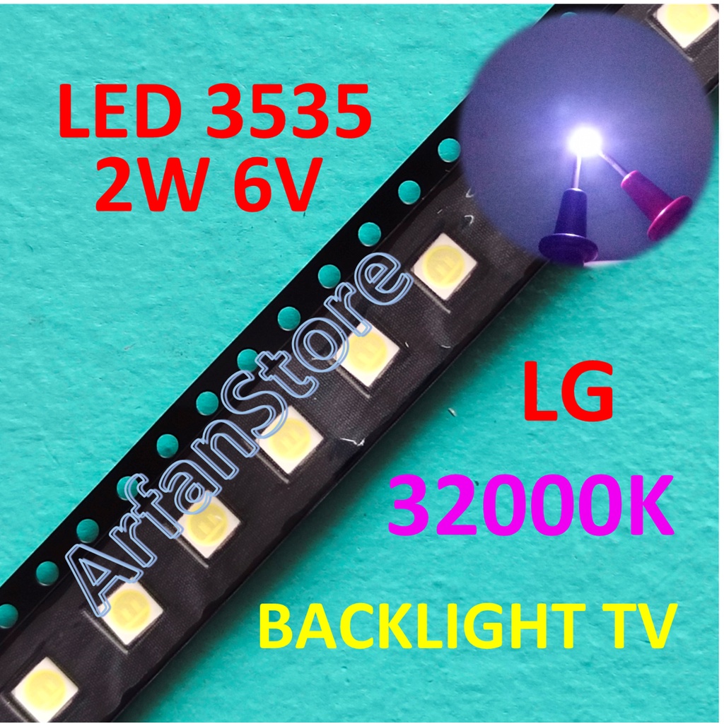 LED 3535 LG 6V 2W 32000K Cold White Backlight LCD TV SMD Putih Kebiruan PER 5PCS