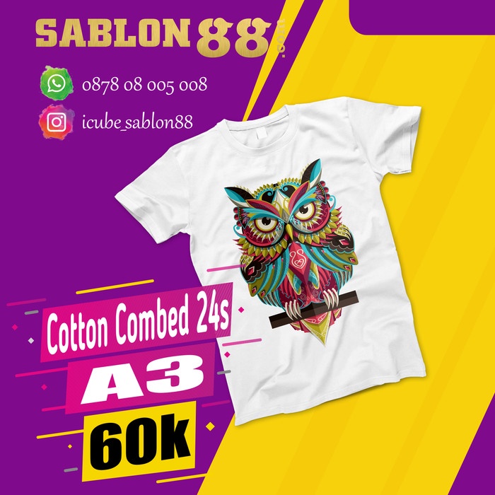 SABLON KAOS SATUAN PRINT DTG KAOS PUTIH A3