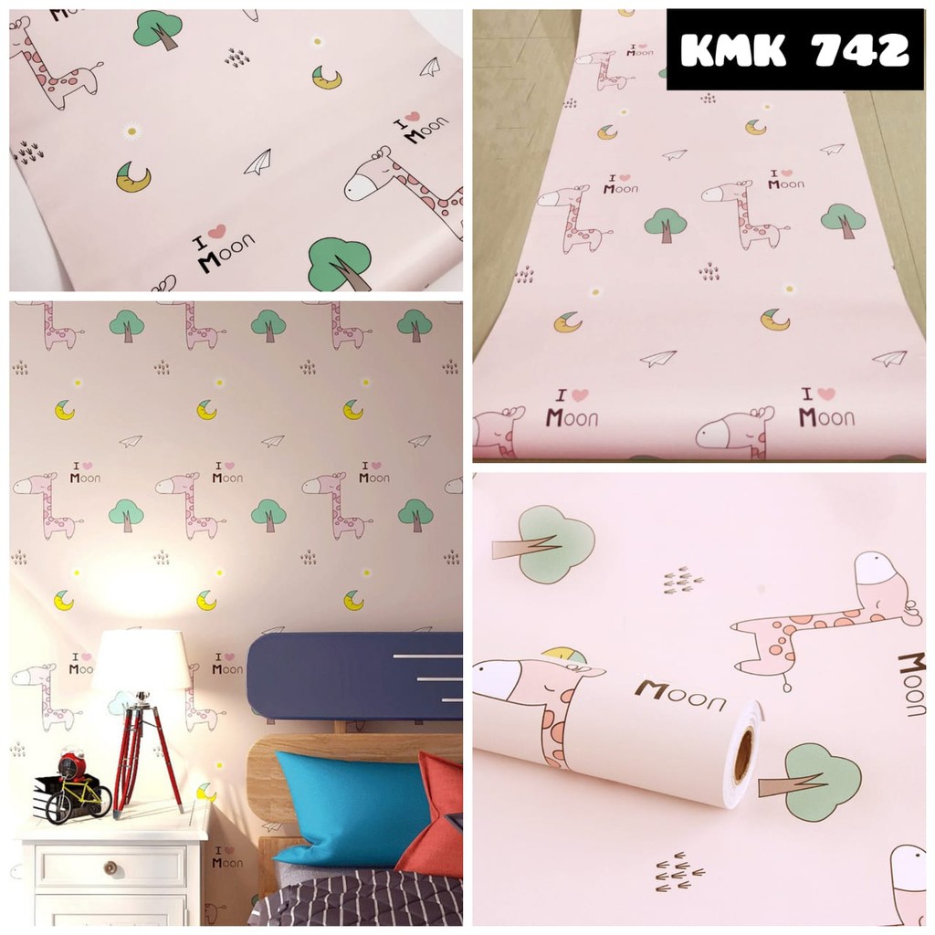 STIKER 742 WALLPAPER WALPAPER STICKER DINDING TEMBOK KAMAR ANAK KARTUN KARAKTER JERAPAH POHON BULAN 