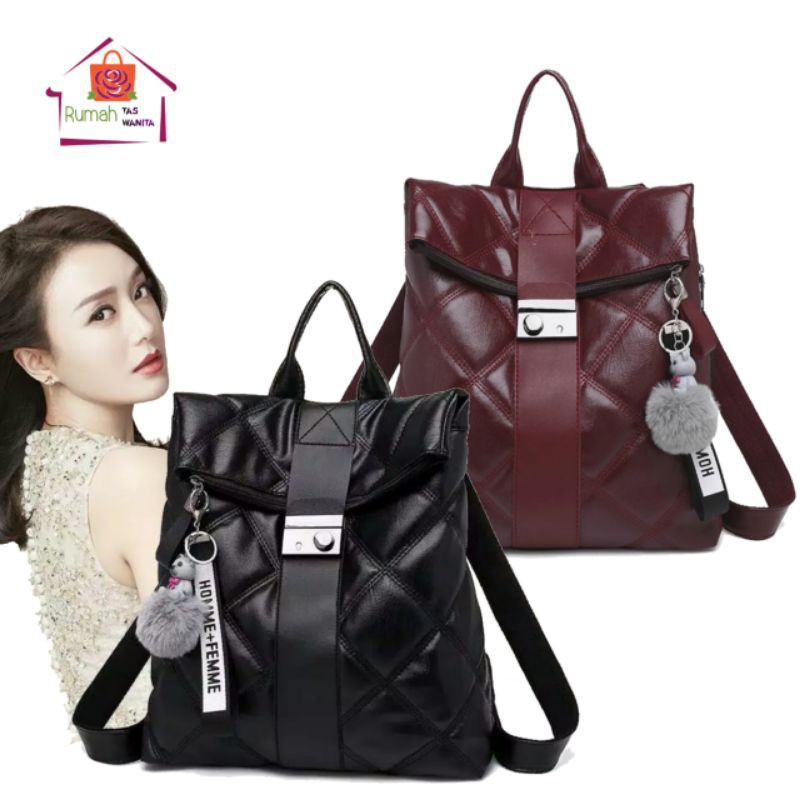 Tas Ransel Wanita Muat Leptop Anti Air Waterproof Import Mini Korea Polos Anti Air U1O0 Kulit Sintet