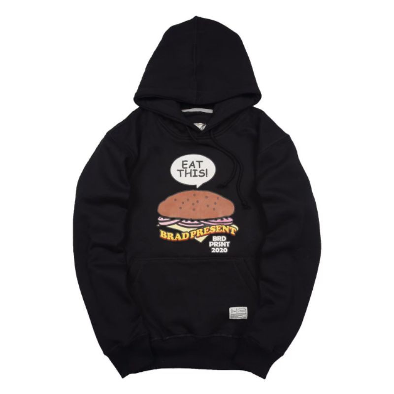 BRAD PRESENT HOODIE ORIGINAL Sweater hoodie Sweatshirt cowok hitam seri burger motif art PRB2237