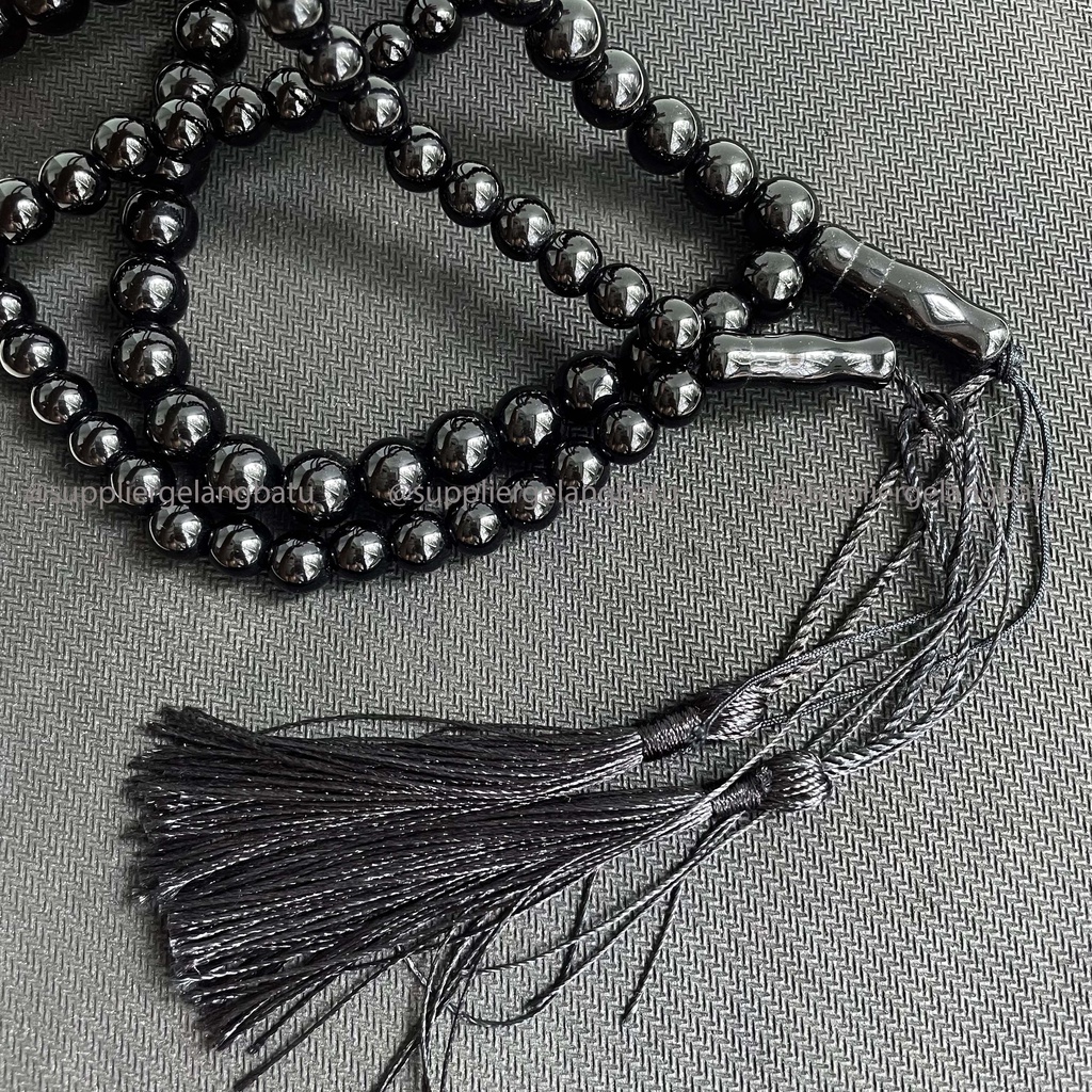 tasbih batu BLACK ONYX 99 butir premium tasbeh HITAM kilap alam akik aksesoris muslim pria wanita