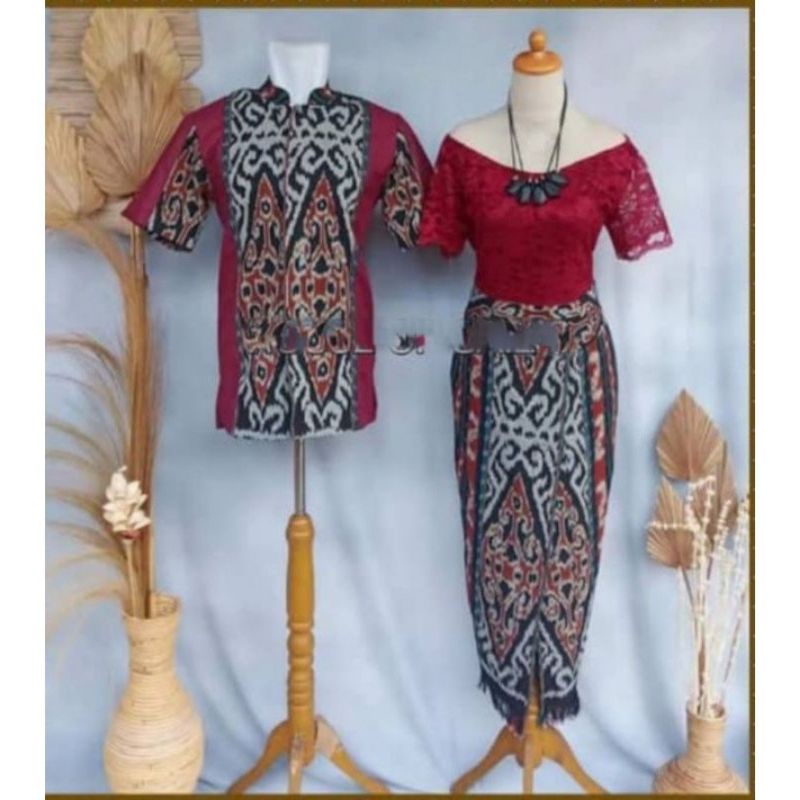 couple etnik kemeja dan long dress span kombi brokat