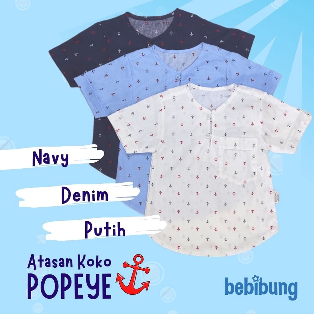 POPEYE ATASAN KOKO KEMKO KEMEJA KOKO KASUAL KOREAN KOREA STYLE PUTIH NAVY DENIM KATUN JEPANG NB 0 1 