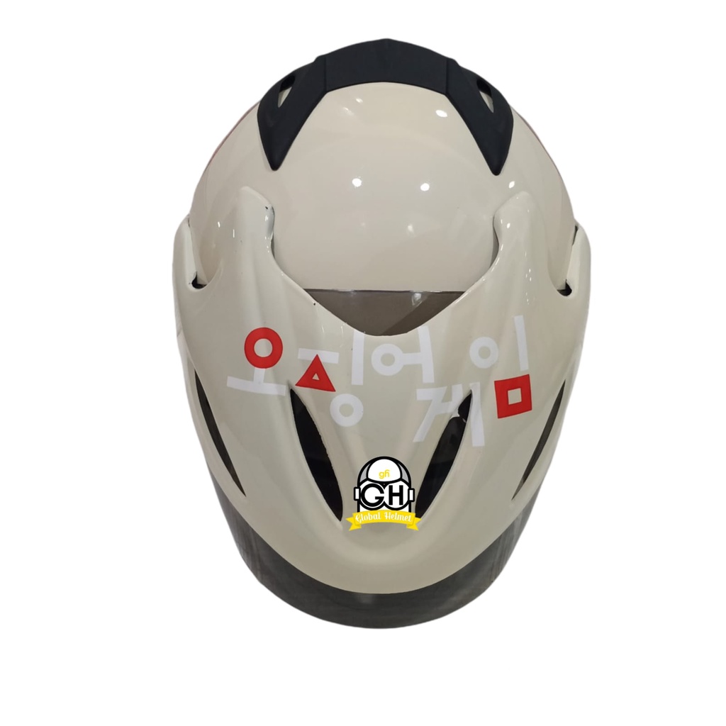 HELM HALF FACE MOTIF SQUID GAME WHITE HALF FACE MURAH SNI SATU KACA