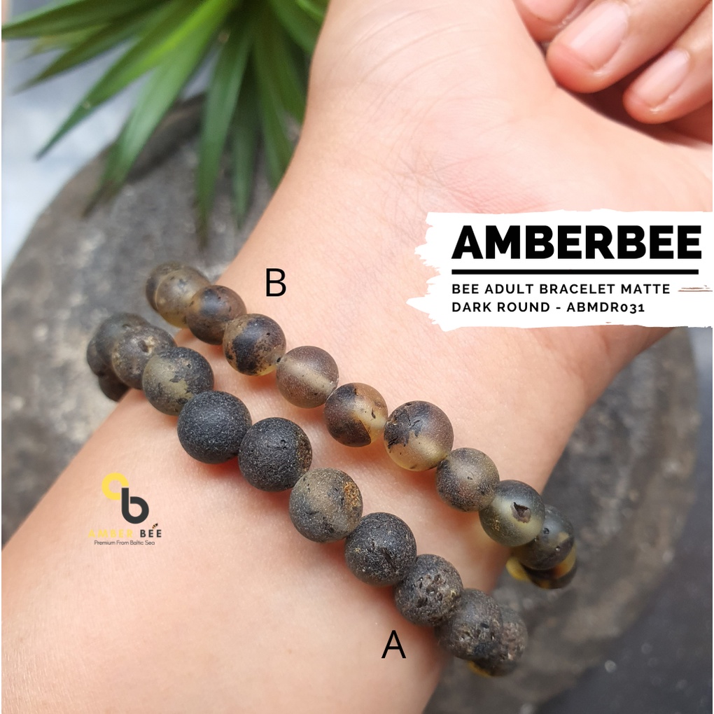 Gelang Amber Dewasa Premium Baltic Matte Dark Round ABMDR031 By Amber Bee