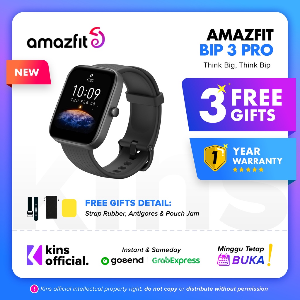 Amazfit Bip 3 Pro Smartwatch 1.69&quot; Touch Screen, GPS jam tangan SpO2 Garansi Resmi