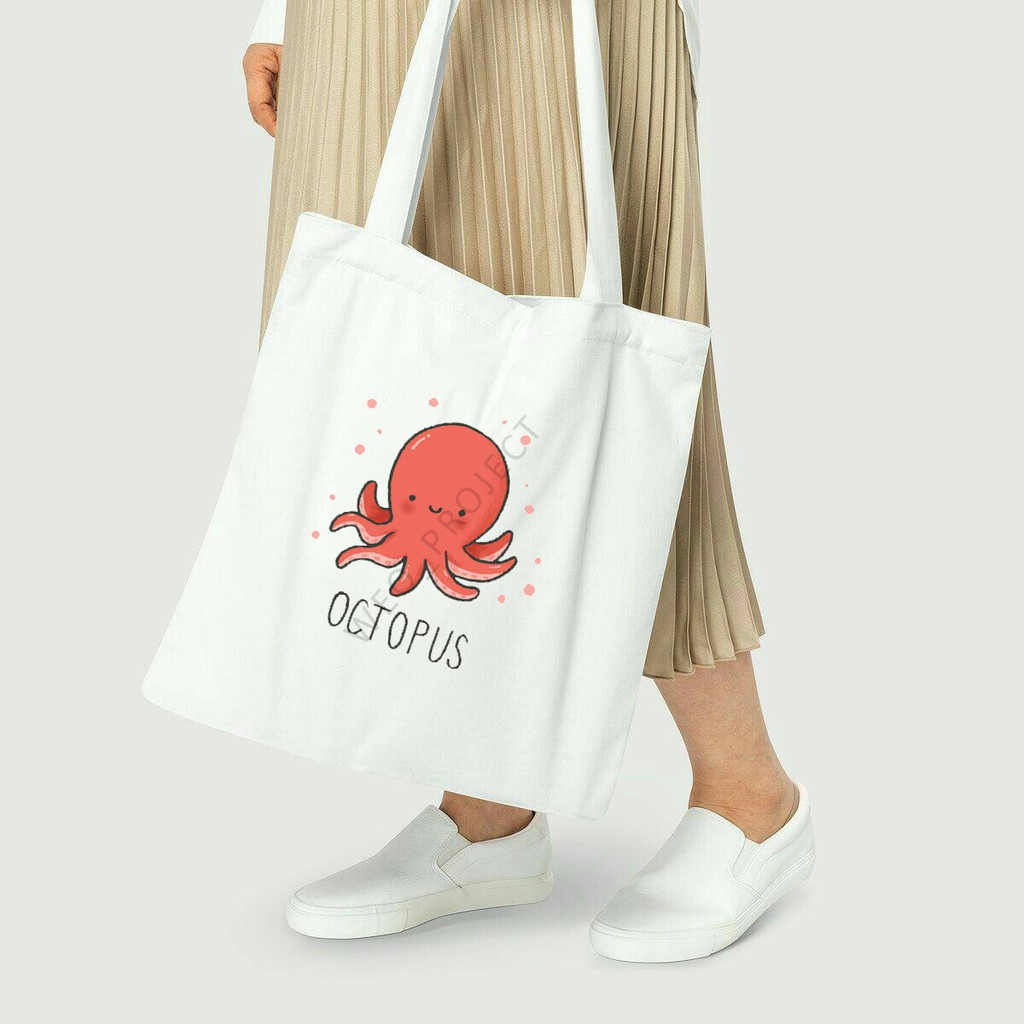 TOTE BAG KANVAS MURAH / TOTE BAG WANITA / TOTE BAG MOTIF HEWAN LAUT