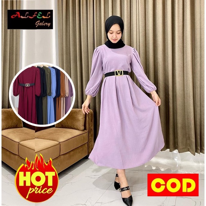 Dress Dres Gamis Tunik Baju Atasan Kondangan Wanita Hitam Muslim Hijab Midi Kekinian Polos Remaja Le