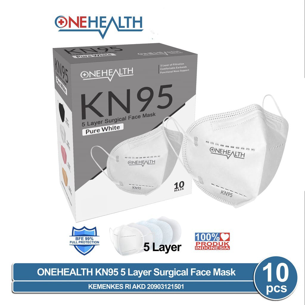 MASKER MEDIS KN95 ONEHEALTH 5 PLY ISI 10 PCS / ONEHEALTH KN95 5 LAYER SURGICAL FACE MASK BFE 99%