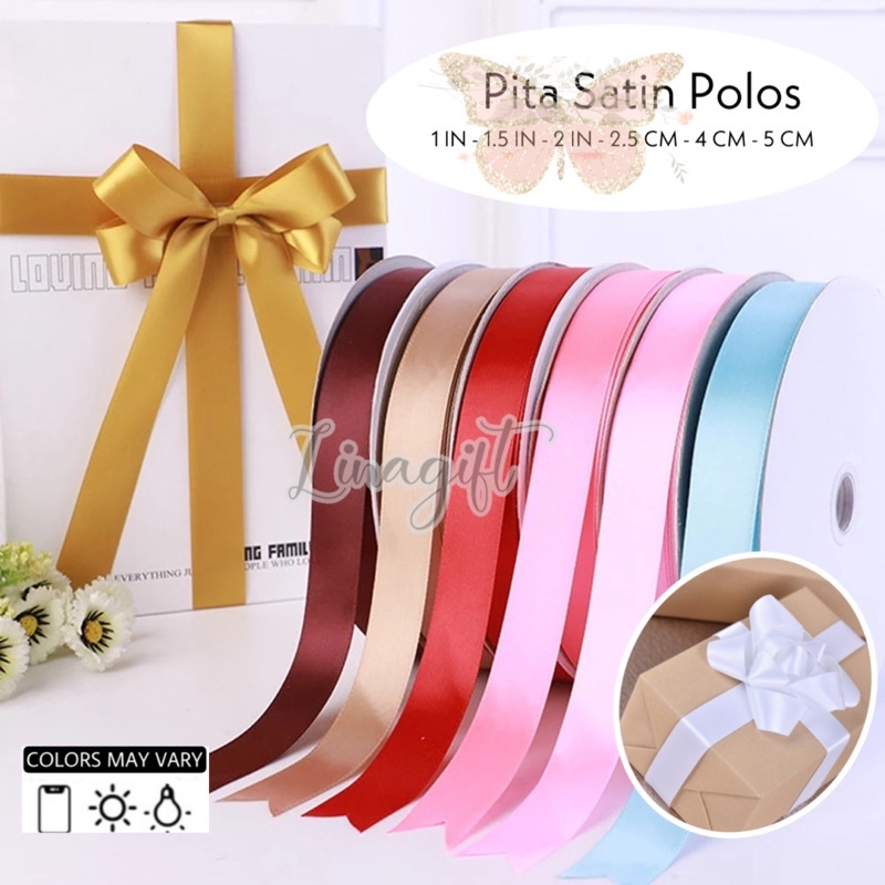 ( Rol 30 Yard ) PITA SATIN IMPORT 6MM 12MM / PITA KADO 1/2IN 1,2CM / SILK SATEEN GIFT RIBBON 1/4IN 0.6CM