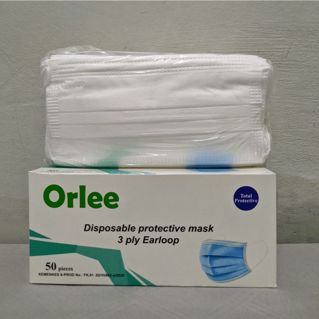 Masker Orlee Earloop 3ply Cantol Disposable Mask Isi 50 Pcs