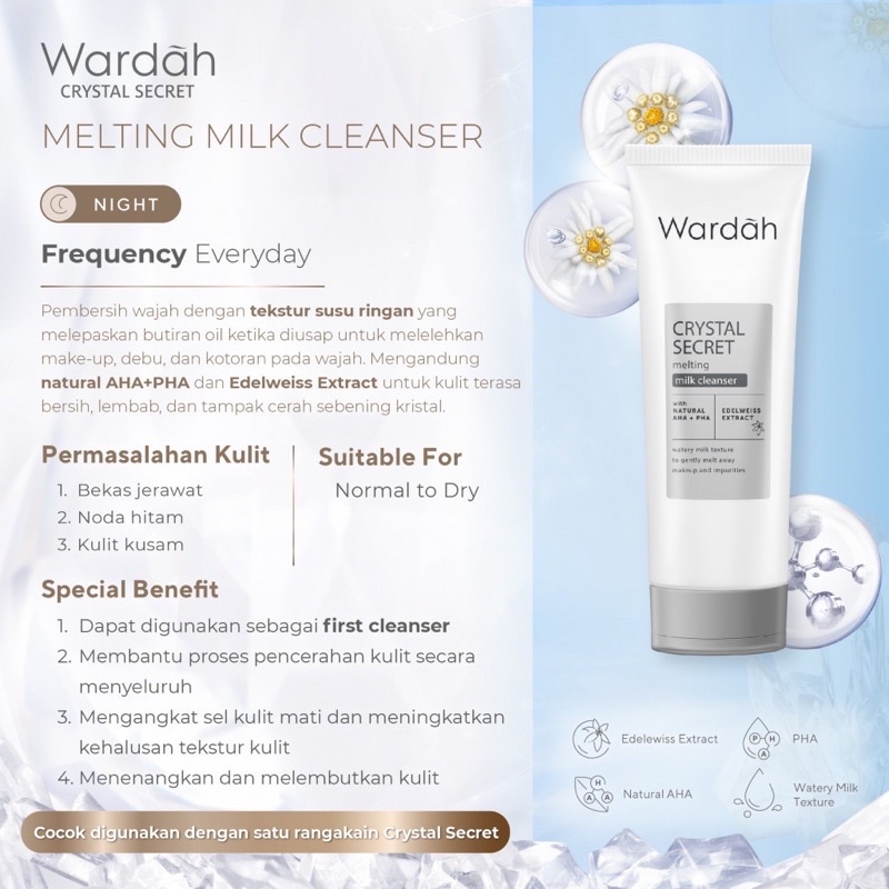 WARDAH White Crystal Secret Series | Day Night| Eye Cream Brightening Essence Facial Wash Exfoliating Mask Scrub