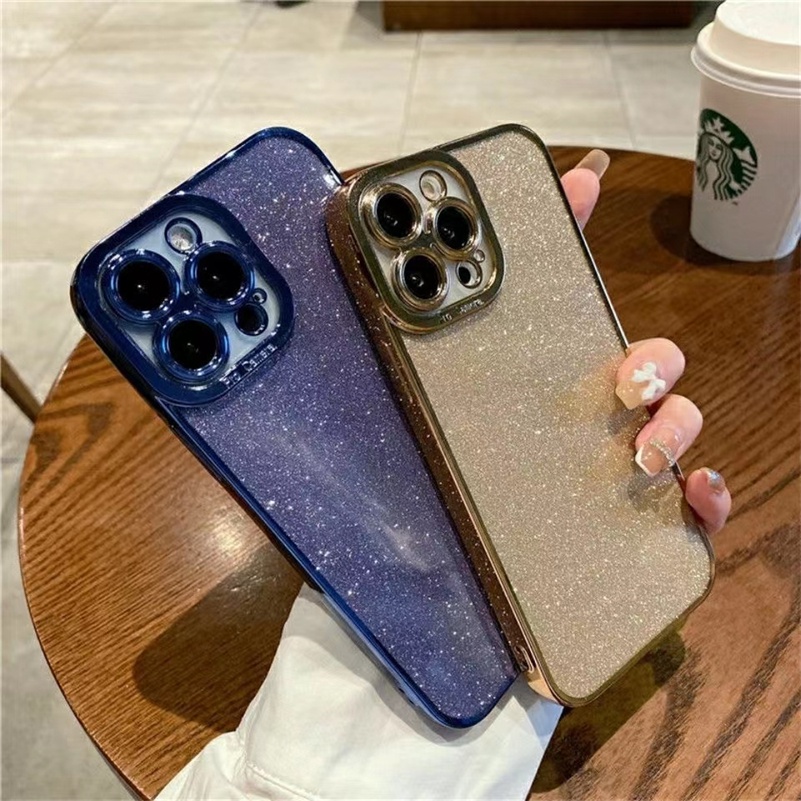 Soft Case Silikon TPU Transparan Electroplating Glitter Cover iPhone 13 12 11 Pro Max X Xr Xs Max 7 8 Plus