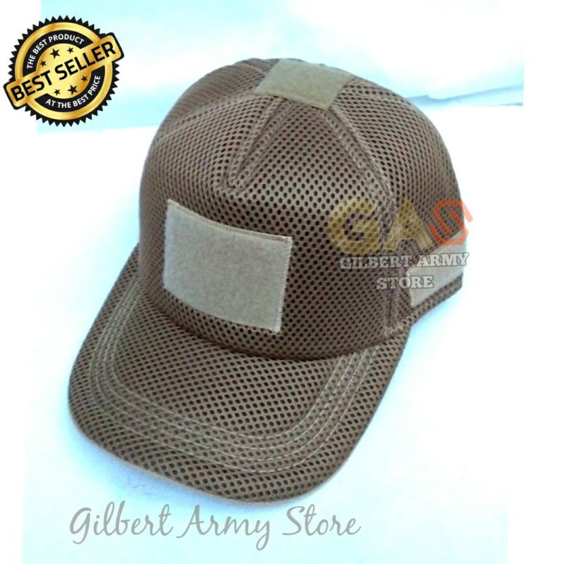 Topi Velcro Jaring Tan Gurun Crem-Topi Perekat Army Murah-Gilbert Army Store-Grosir Topi Tni Murah