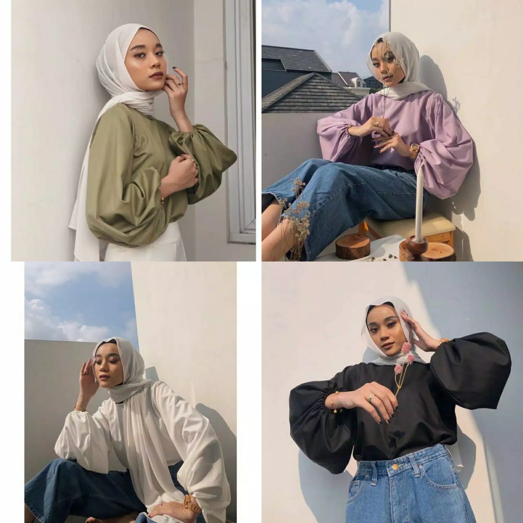 baju blouse blus bluse atasan baju wanita lengan balon kekinian korea terbaru trendi trendy murah A8