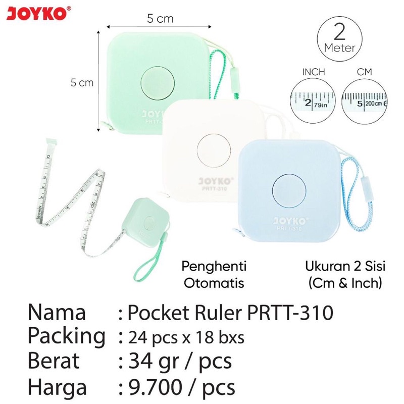 

Meteran Prtt-310 Penggaris Baju Mini Kantong / Pocket bisa Gulung Otomatis / Tailoring Tape Inchi & Cm Joyko
