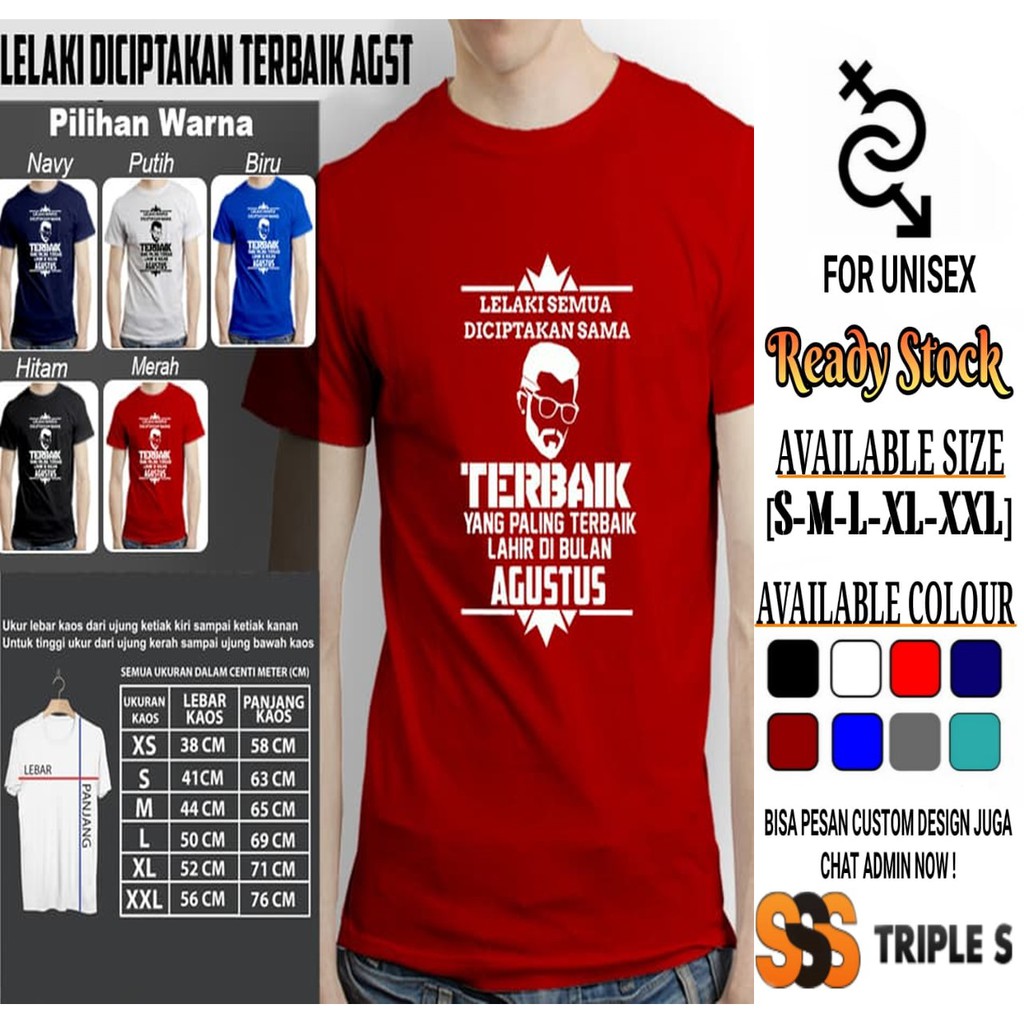 Kaos Cowok Combed Pria LELAKI SEMUA DICIPTAKAN SAMA TAMPAN AGUSTUS