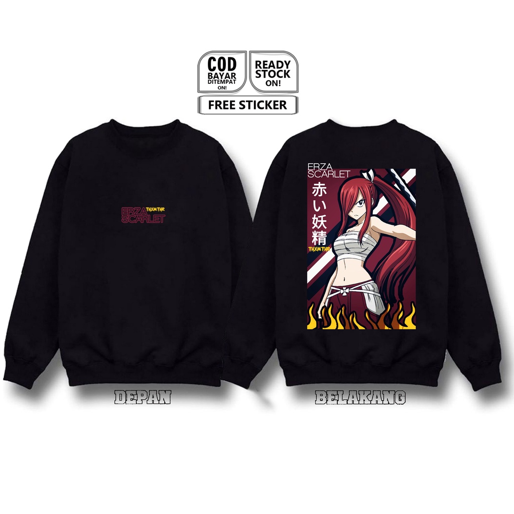 SWEATER ERZA SCARLET FAIRY TAIL TITANIA WAIFU ANIME MANGA TEAM NATSU GUILD MASTER MAKAROV TOWER OF HEAVEN NATSU DRAGNEEL LUCY HEARTFILIA OTAKU WIBU BAJU JEPANG JAPAN CULTURE COSPLAY JEJEPANGAN - SIGN CLOTH