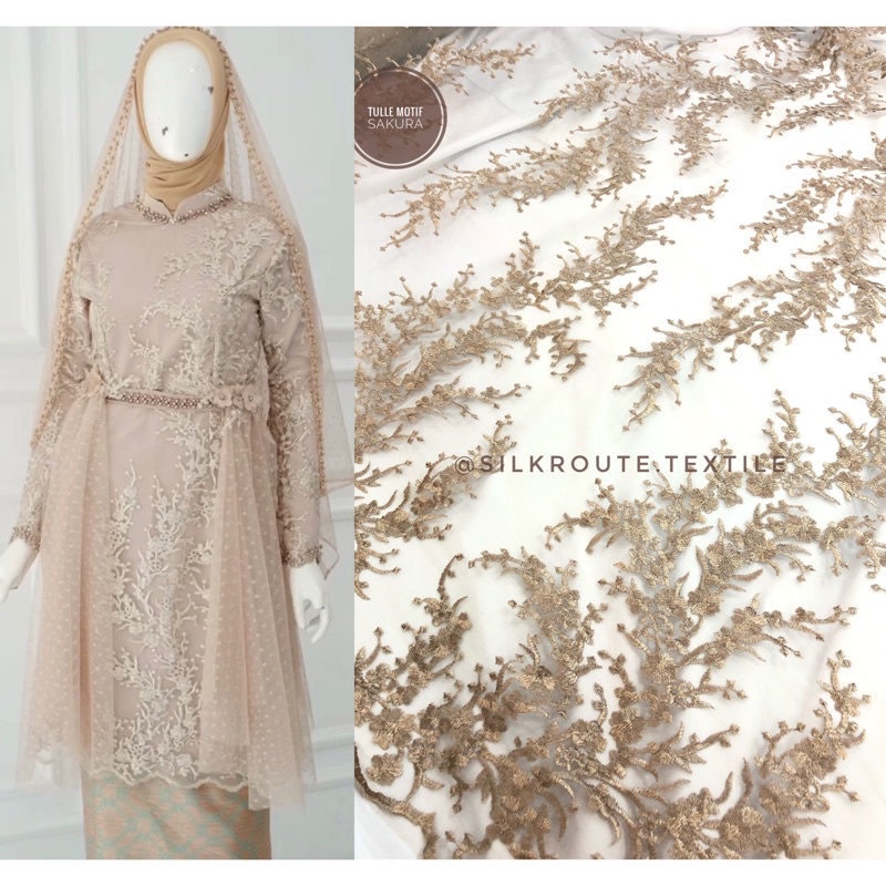 (TERMURAH) KAIN TULLE SAKURA FLOWERS METERAN