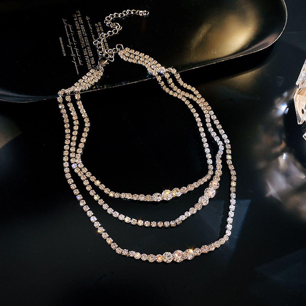 Agustinina Kalung Korea Pesta Trendi Tiga Lapis Untuk Gadis Liontin OT Gesper Leher Perhiasan