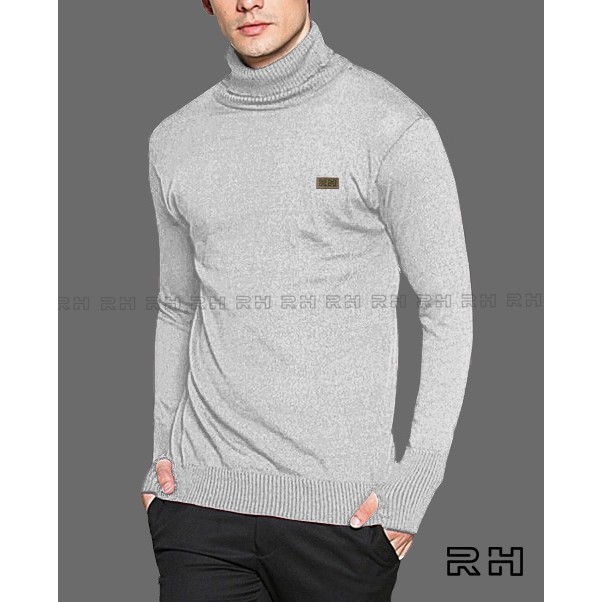 Sweater Baju rajut Turtleneck Roundhand bolong jari kerah tinggi tangan panjang tebal turtle neck