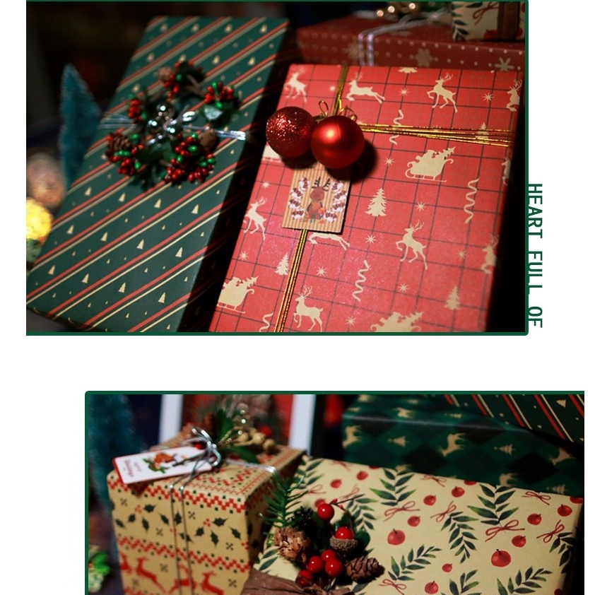 [ 50x70cm Christmas Cartoon Kraft Wrapping Paper Decoration for Home Christmas Series Wedding Gift ]