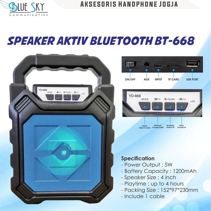 SPEAKER AKTIF BLUETOOTH BT-668 LED LIGHT PORTABLE TF CARD