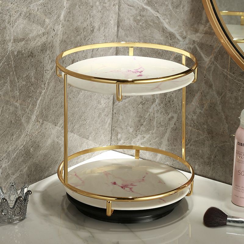 ( GARANSI PECAH )Rotating marble vanity tier/ Kotak Penyimpanan kosmetik / Rak putar 360 / rak toile