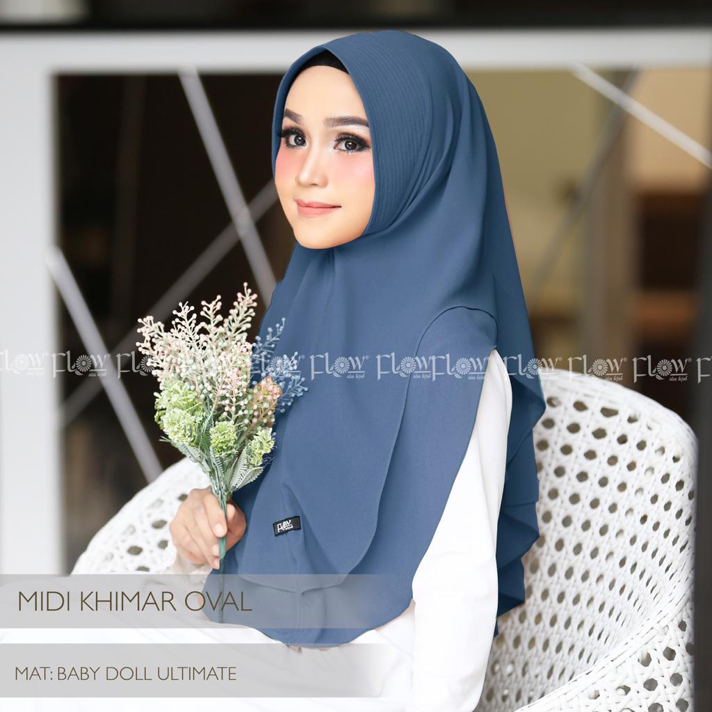 jilbab khimar Midi oval ORI FLOW / jilbab instant / hijab terbaru / khimar 2 layer/ jilbab hari raya-denim