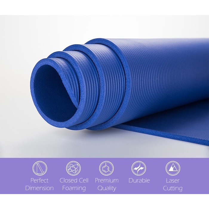 Premium Matras Yoga Mat Tebal 10MM Senam Matt Pilates PVC Camping - Hitam-Biru