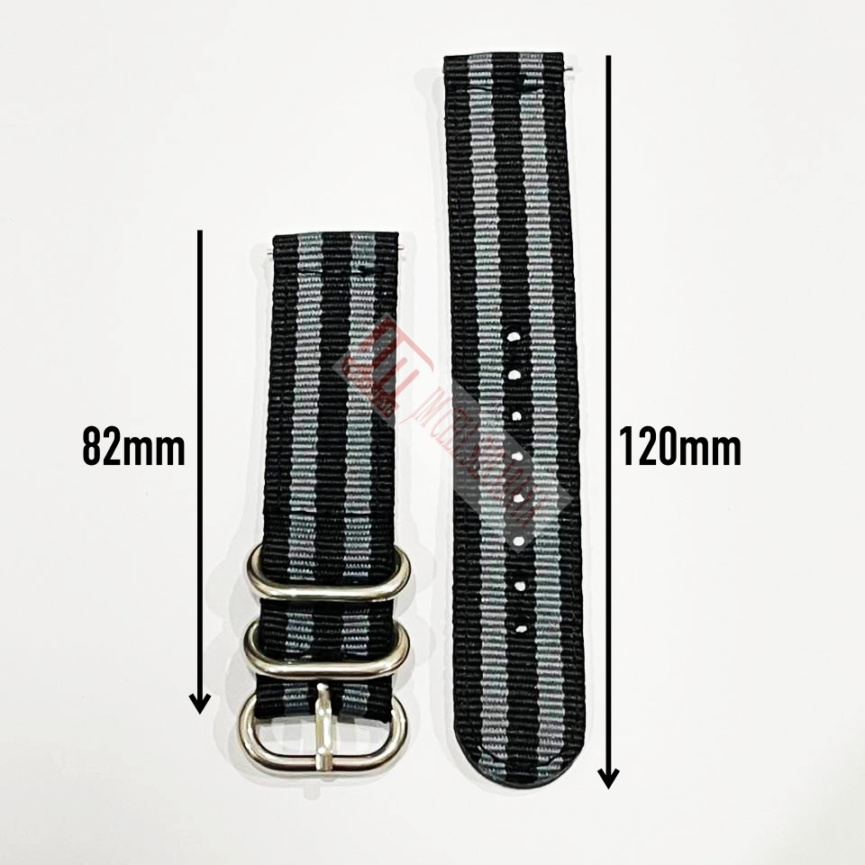 SSB Tali Jam 20mm 22mm Universal Watch Strap Nylon With 3 Stainless Steel Silver Buckle