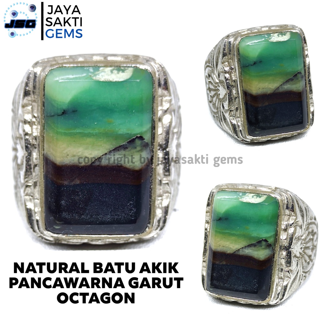 Natural Batu Akik Pancawarna Garut Octagon PGO10