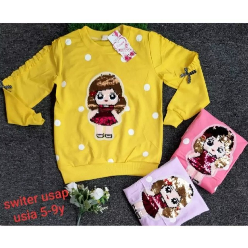 Sweater anak perempuan/switer/Sweater anak/Swaeter Sequin/Premium/4-10 tahun #COD