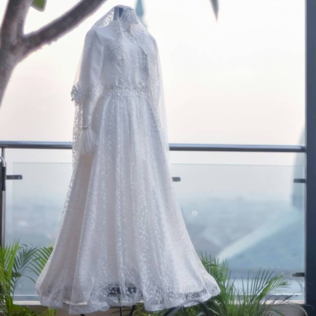 GAUN NIKAH PUTIH/DRESS NIKAH SIMPLE/DRESS SIMPLE/WEDDING DRESS PUTIH/SEPASANG GAUN AKAD/RESEPSI BULU
