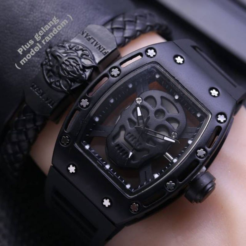 Jam Tangam Pria Richard Mile RM 8020 Segi Tengkorak Bahan Rubber - Free Box Batre Cadangan Original