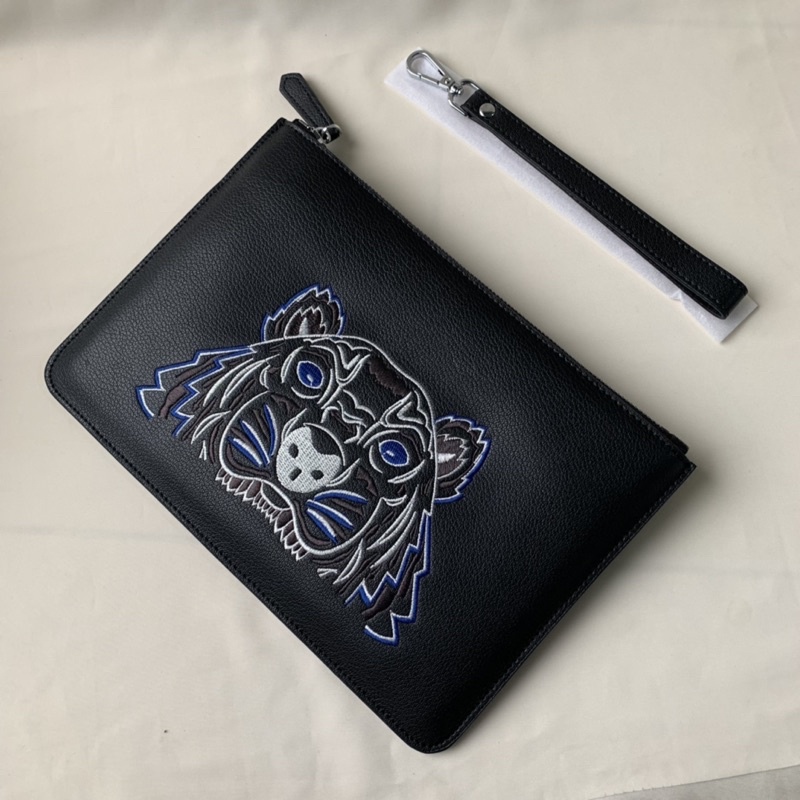 KENZ0 Tiger Clutch Pouch Full Leather Embossed Blue Tiger