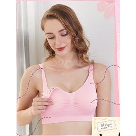 Bra Menyusui Rajut Sorex 8202 Bermotif Salur Berukuran Jumbo Lentur dan Tanpa Kawat-Pink Muda