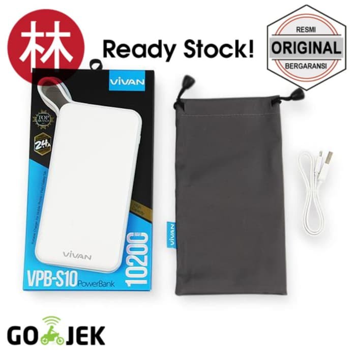Vivan Vpb-S10 10200Mah 2.4A Power Bank With Micro Charging Cable White