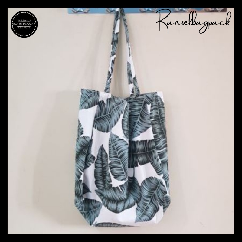 Tas Tote Bag Samping Selempang Hand Bag Gaya Simple Kasual Kekinian Murah Terbaru Kanvas Motif Polos Perempuan Wanita Cewek