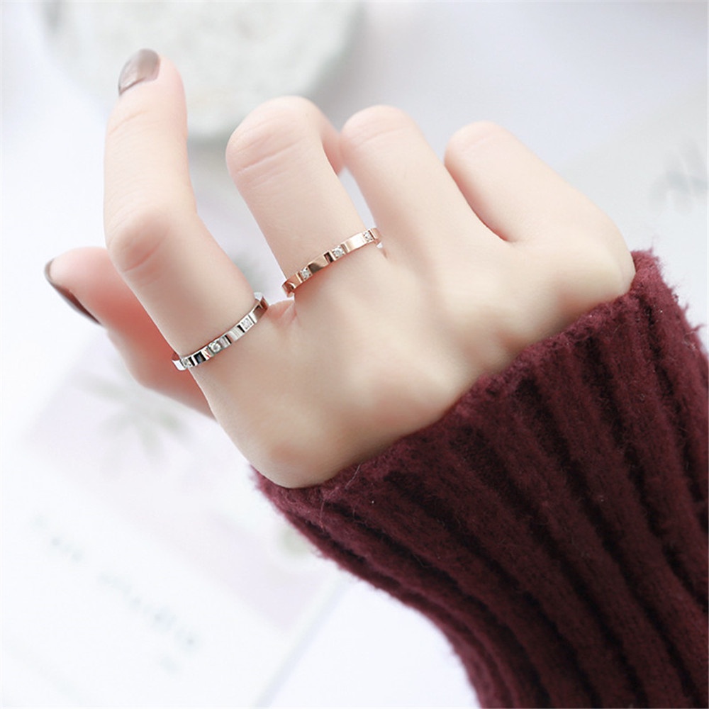 Cincin Hias Tiga Berlian Ukuran 6-9 Gaya Korea Untuk Wanita