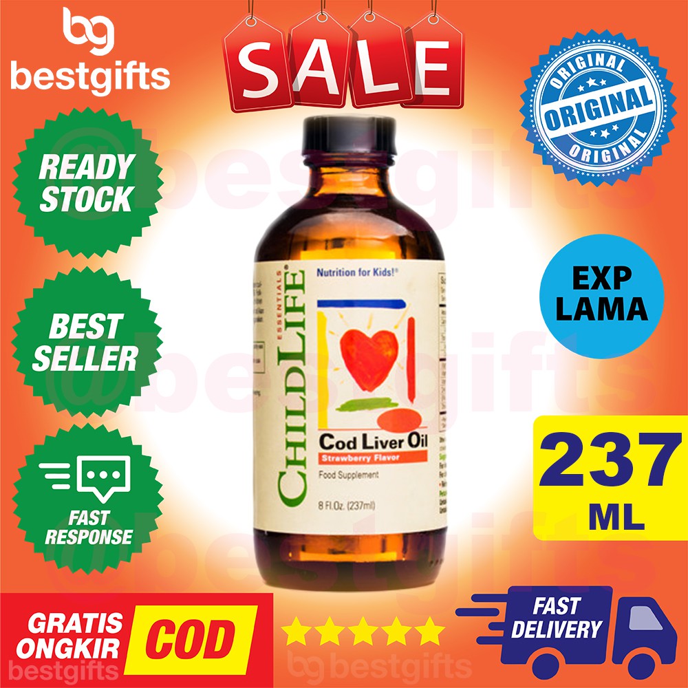 CHILDLIFE CHILD LIFE PURE COD LIVER OIL VITAMIN A E OMEGA 3 EPA DHA NUTRISI OTAK ANAK 237ML 237 ML