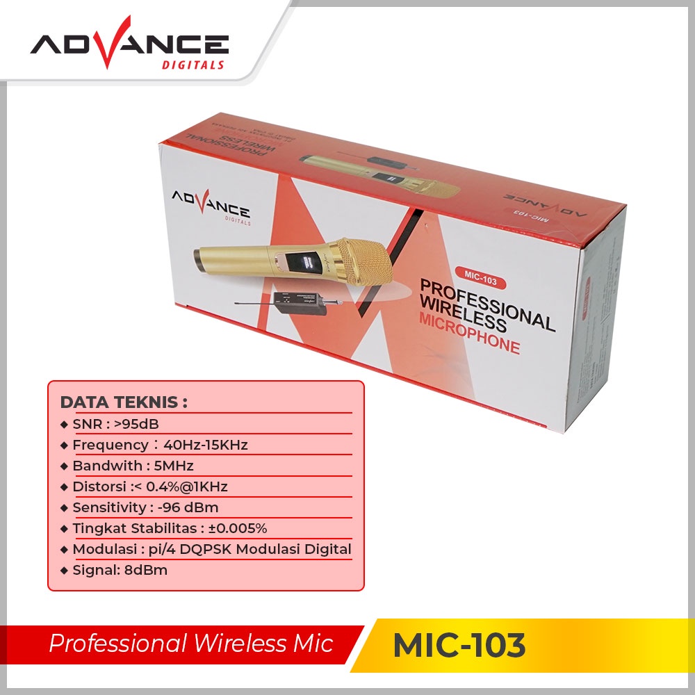 【Garansi 1 Tahun】Advance Mic-103 Microphone Profesional Mic Wireless Gold Bisa di Charger