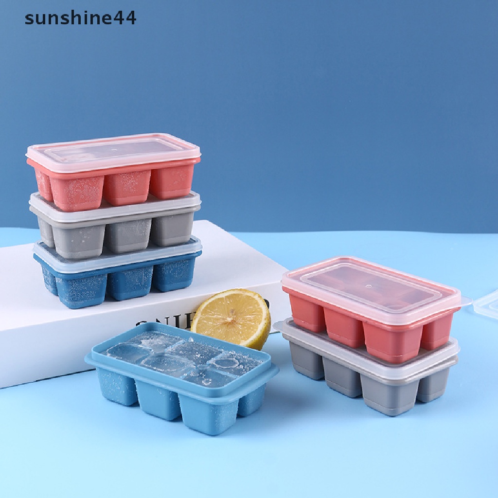 Sunshine Cetakan Es Batu 6 Sekat Bahan Silikon BPA Free Dengan Tutup Dapat Dilepas