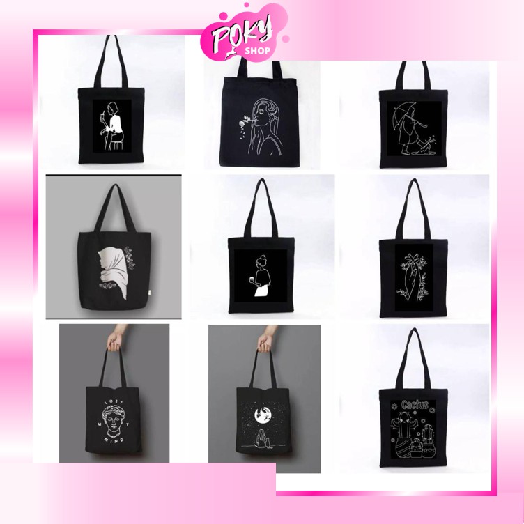 [LOKAL] POKY - Totebag tote (PAKAI SELETING) Karakter Tote bag kpop murah wanita custom motif