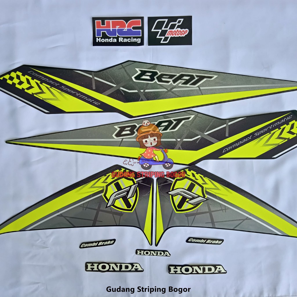 STIKER STRIPING BODY MOTOR HONDA BEAT FI 2016 HITAM KUNING