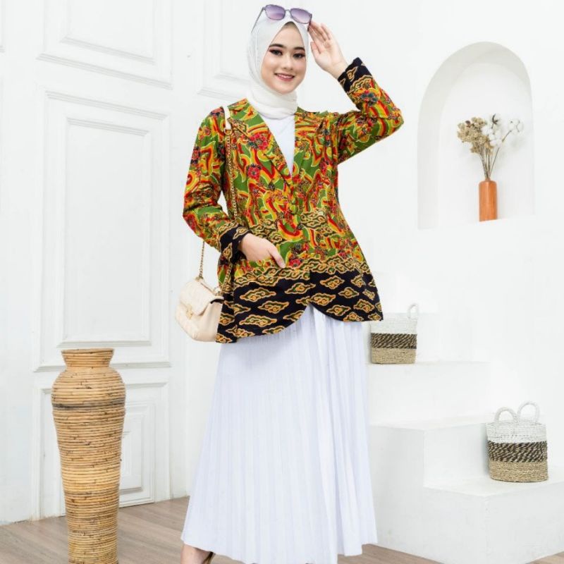 BLAZER BATIK WANITA LAPIS TRIKOT / ATASAN BATIK WANITA / JAZZ BATIK WANITA